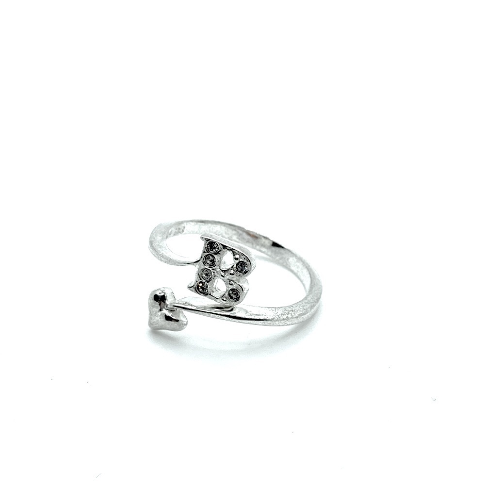 Vtg Sterling CZ Letter B Heart Open Adjustable Bypass Ring Sz 7 / AVON - Picture 2 of 9